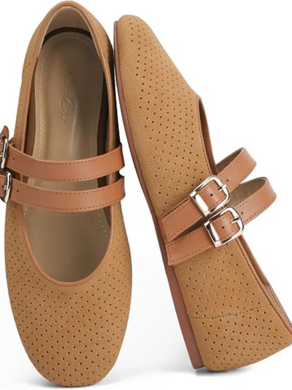 Women's Perforated Mary Jane Flats - Tan